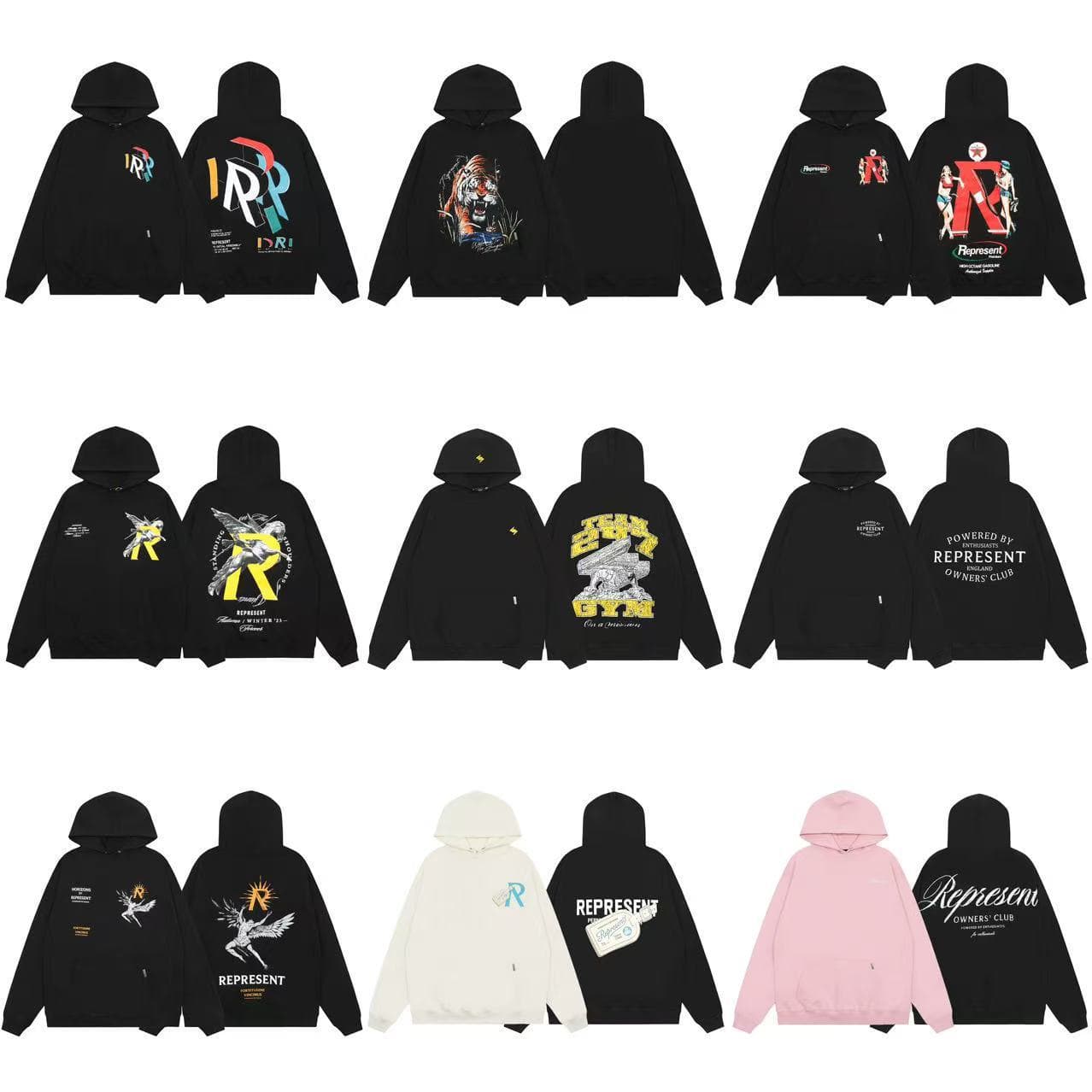 Cross-border trendy brand REPRESENT Big R angel winged god letters American high street hooded sweatshirts for men and women winter jackets