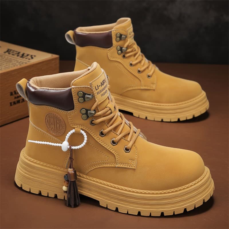 Men's winter British style retro-style Martin boots, men's yellow boots, thick-soled, wear-resistant, high-top work boots