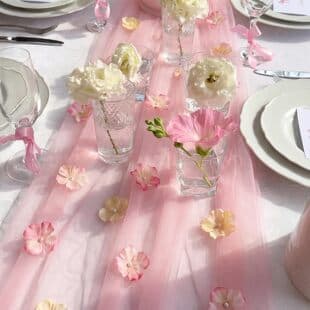 Cross-border Supply 3D Romantic Simulation Floral Table Runner – 10ft Sheer Tulle Lace Table Runner Set