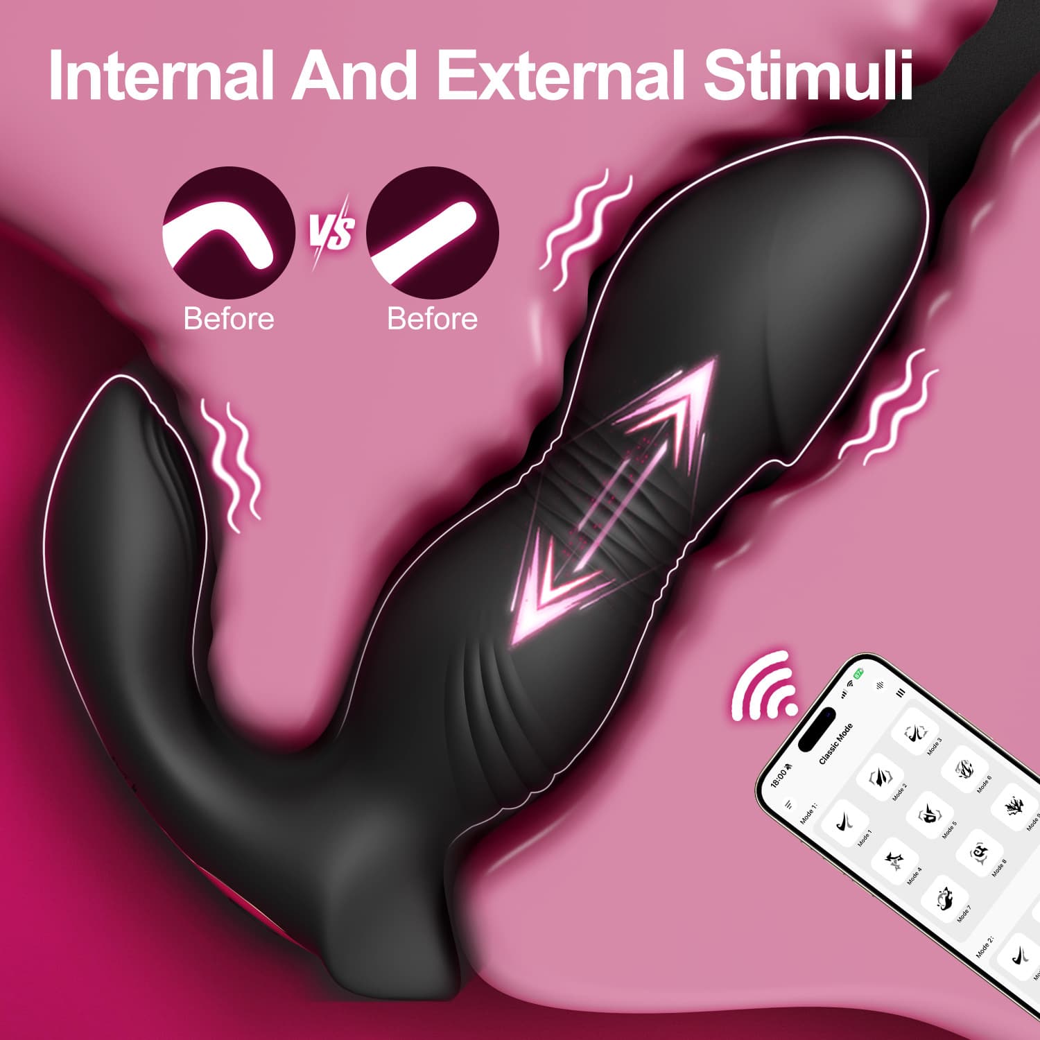 Dual Vibration Prostate Anal Plug Unisex Masturbation Massager Multi-Frequency Telescopic Vibration Adult Sex Toy