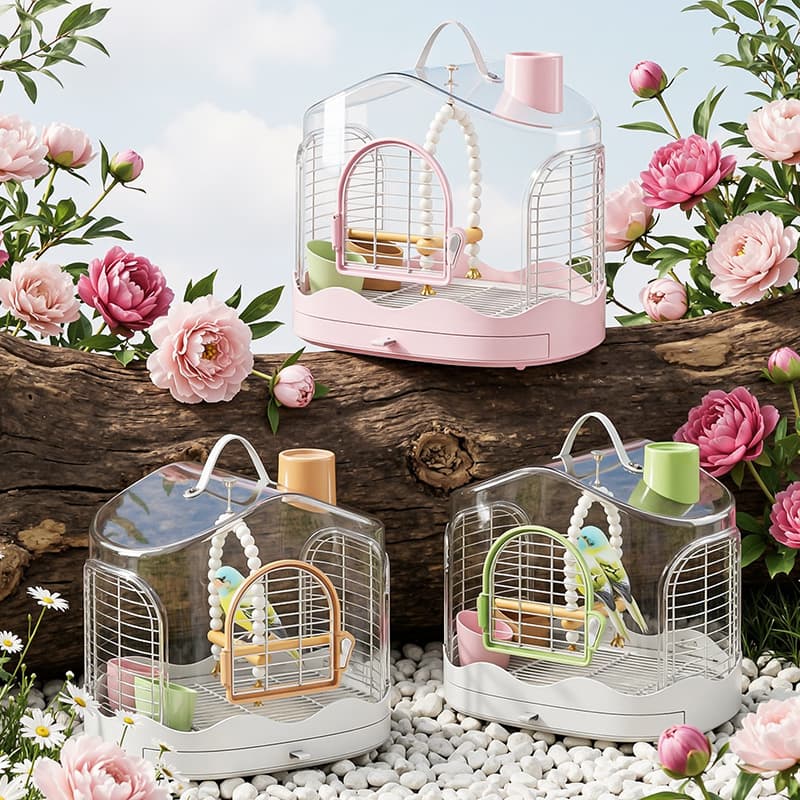 Bird Cage for Parrots, Outdoor Travel Cage with Horizontal Bars, Small Portable Carrier for Lovebirds and Cockatiels
