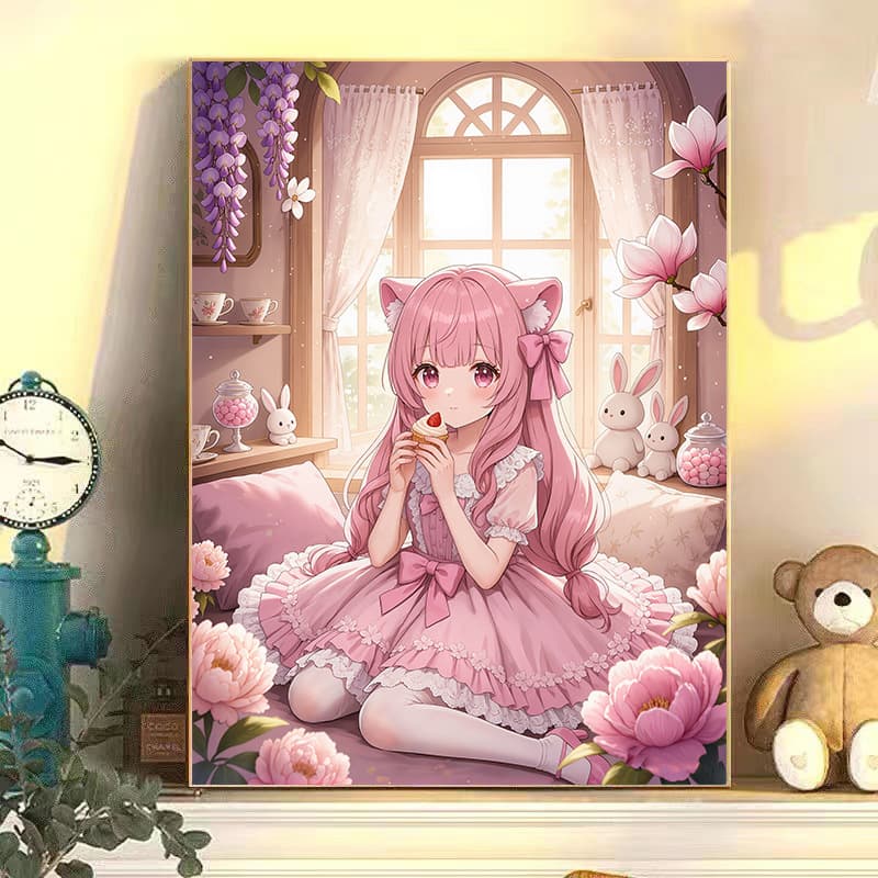 2026 New Diamond Painting Cartoon Girl Full Diamond DIY Cross Stitch, Warm Living Room Bedroom Embroidery, Factory Direct