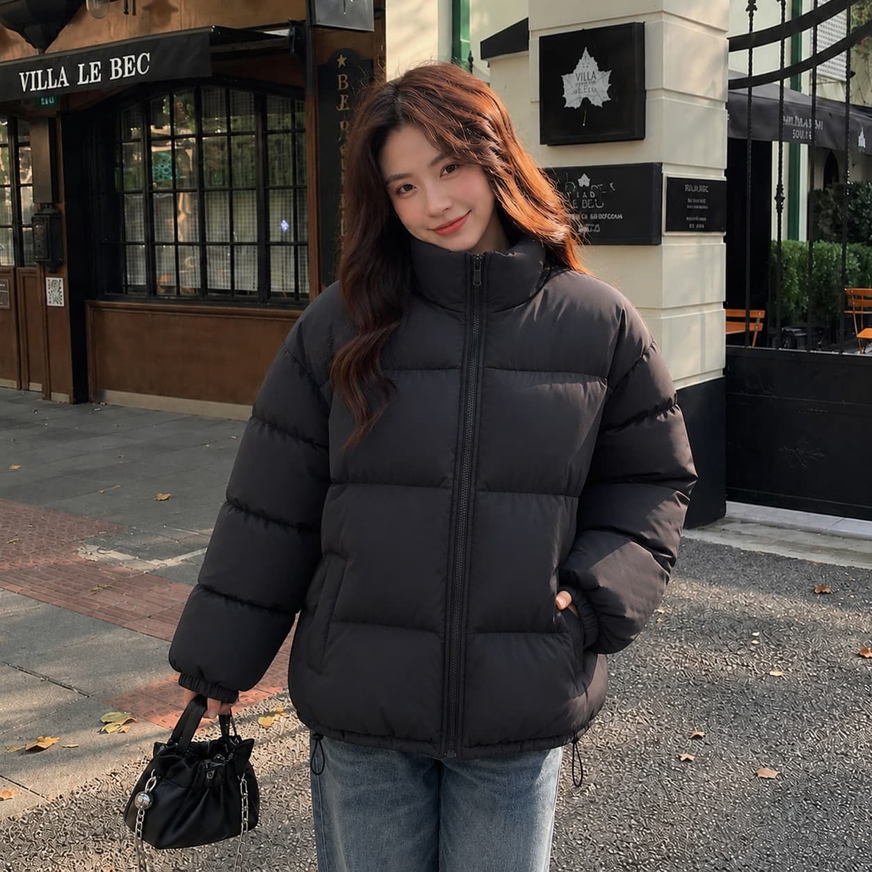 Stand collar cotton coat women's loose simple fashionable windproof cotton coat zipper type 420g solid color winter cotton coat