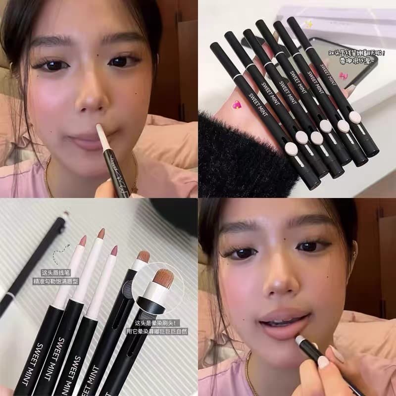 SWEET MINT Artist Dual-Ended Lip Liner Pencil Low-Saturation Natural Matte with Lip Brush Contour Pencil Student Affordable