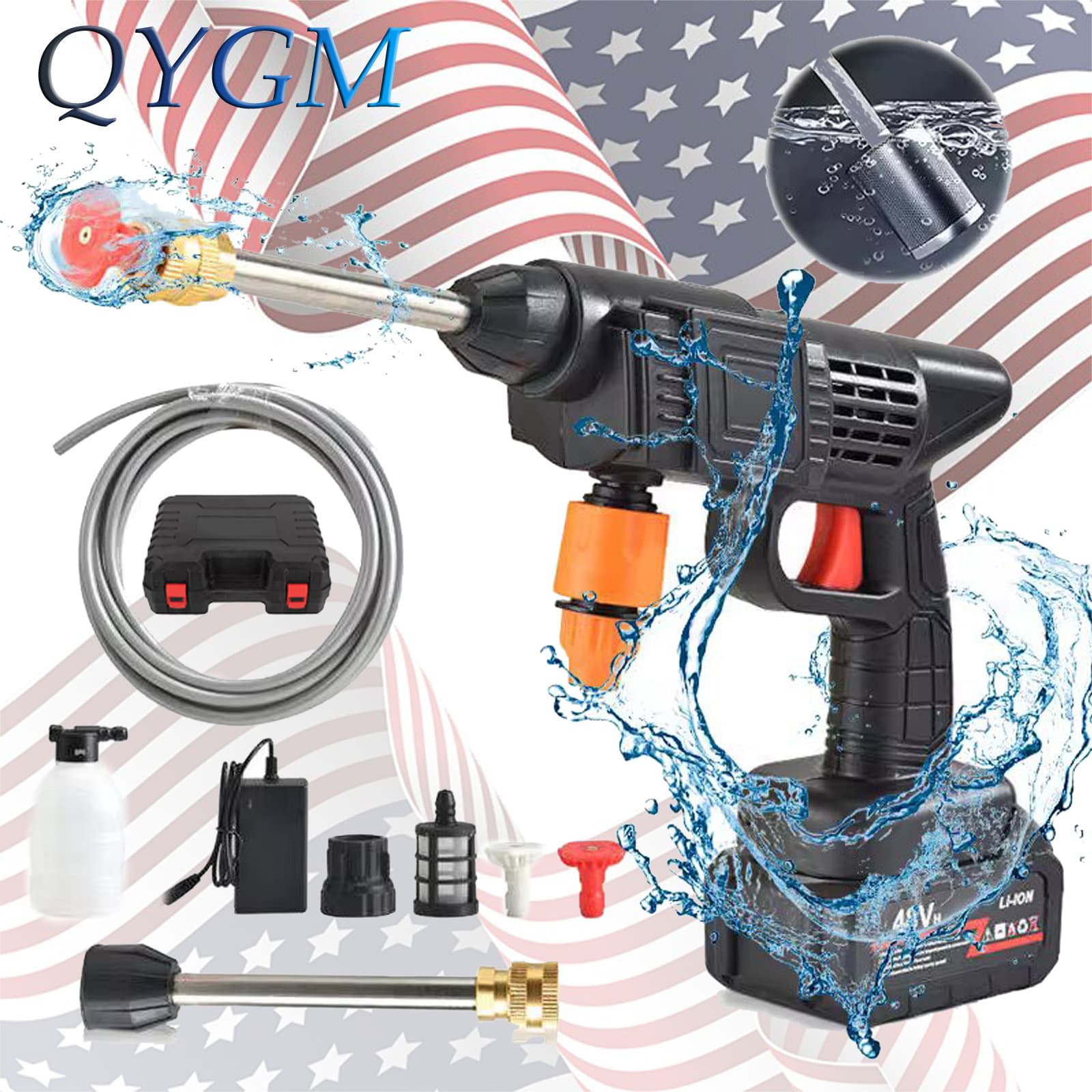 Wireless Car Wash Water Gun, Home Portable Lithium Battery High-Power High-Pressure Water Gun, Charging Watering Car Washer