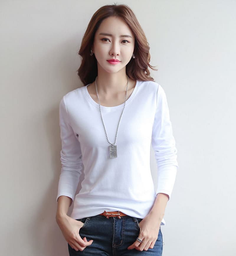 2023 Autumn Long Sleeve Women's T-Shirt Solid Color Japanese Slim Thin Pullover Bottoming Shirt Slim Women's Clothing Foreign Trade