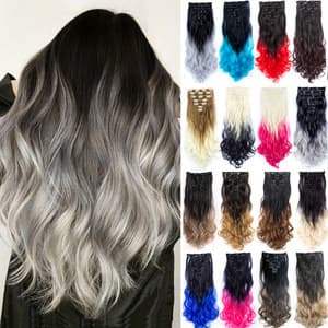 Cross-border wholesale clip-in hair extensions seven-piece set, 22-inch colorful gradient long curly hair extensions, 16 clips, synthetic fiber hair extensions