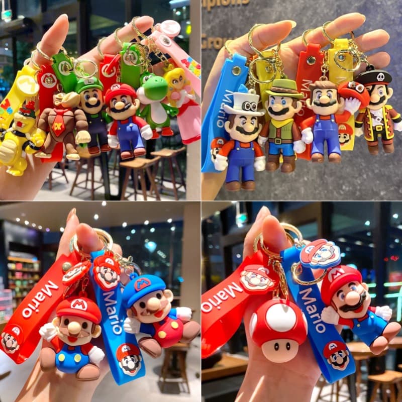 Cartoon Super Mario Keychain Cute Mario Car Key Ring Bubble Dragon Mario Figure Pendant Decoration