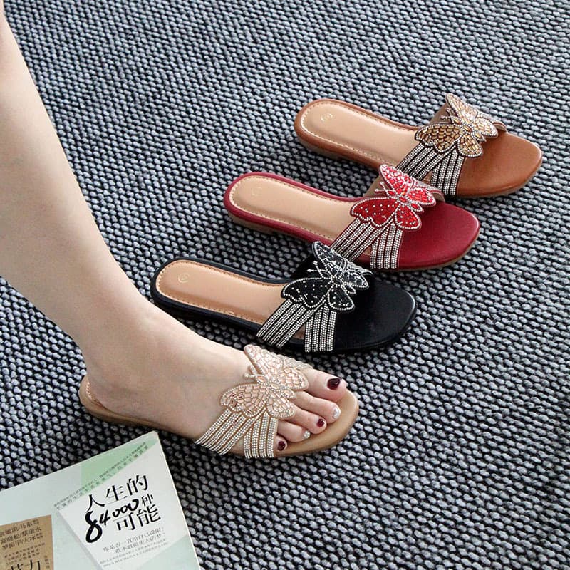 Cross-border foreign trade slippers for women, summer outer wear, light luxury diamond-encrusted craft shoes ANGEL SHOES Slippers