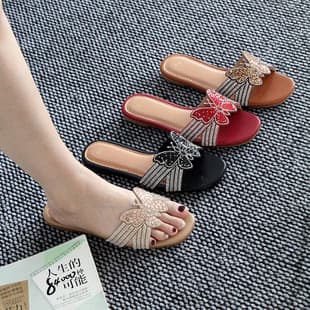 Cross-Border Export Slippers Women's Summer Outdoor Light Luxury Rhinestone Craft Shoes ANGEL SHOES Slippers