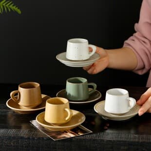 Japanese Coffee Cup Premium Creative Rustic Ceramic Latte Art Cup & Saucer Set, Espresso Cup 90ml