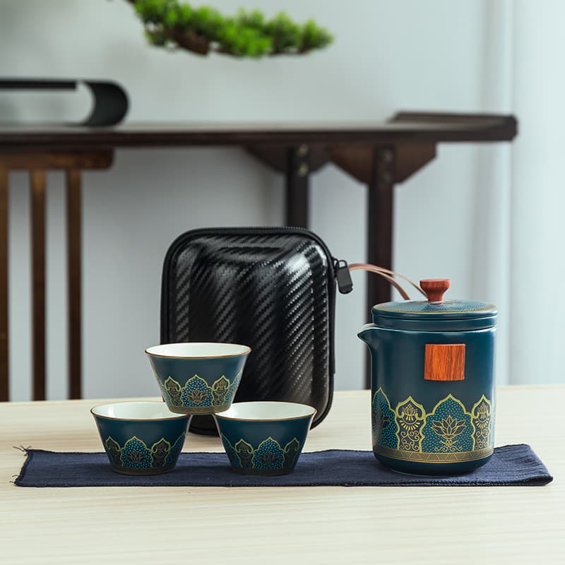 Quick tea set with one pot and three cups, portable travel tea set, convenient ceramic Gongfu tea set, gift with customizable logo