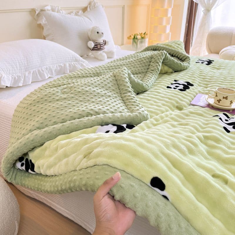 Class A plush rabbit winter thick warm bean-patterned milk core dormitory double panda cotton quilt with fleece
