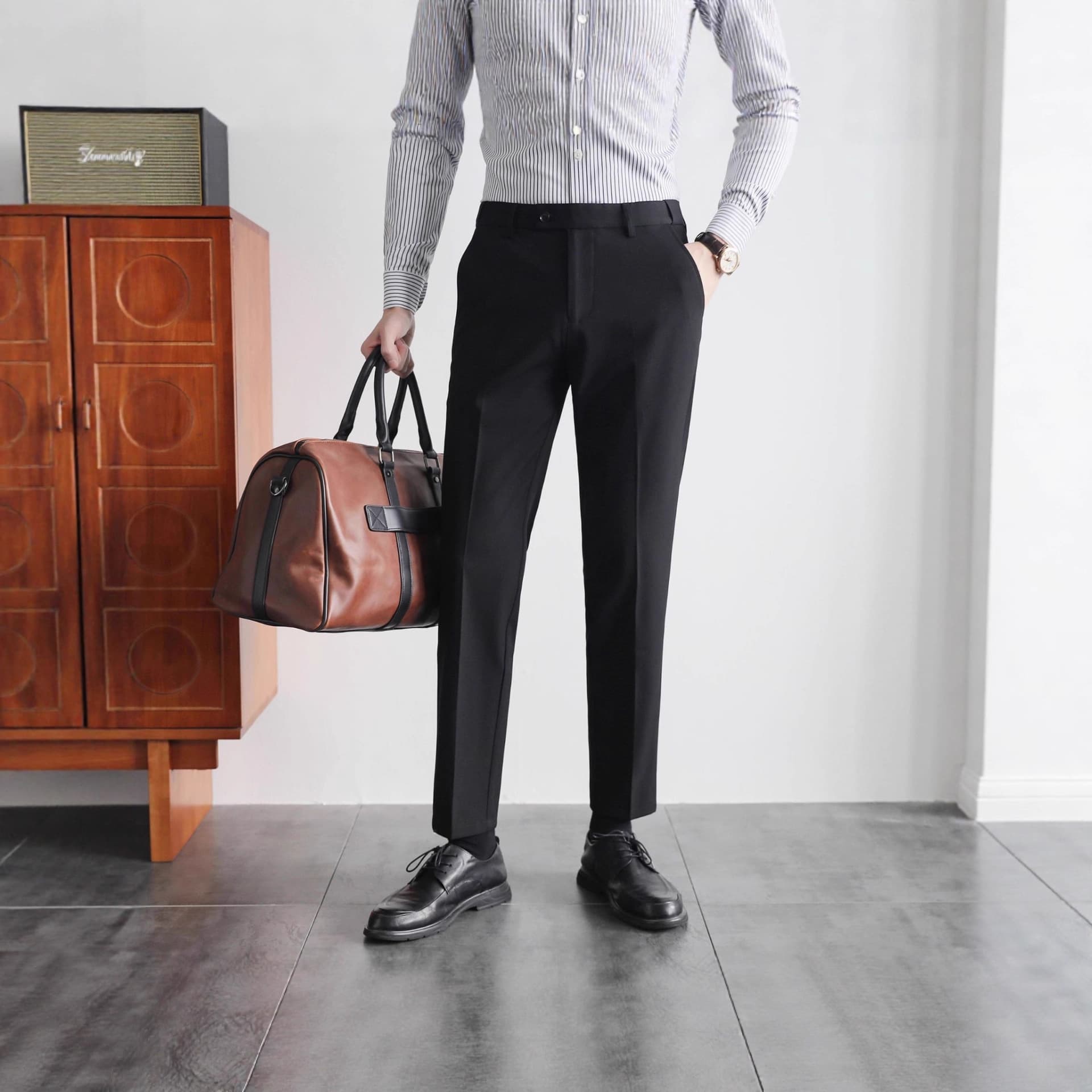 TikTok Live Room Hit Slim Trousers, Elastic Waist Summer Nine-Tenths Pants, Slim Fit Tapered Leg-Lengthening Pants