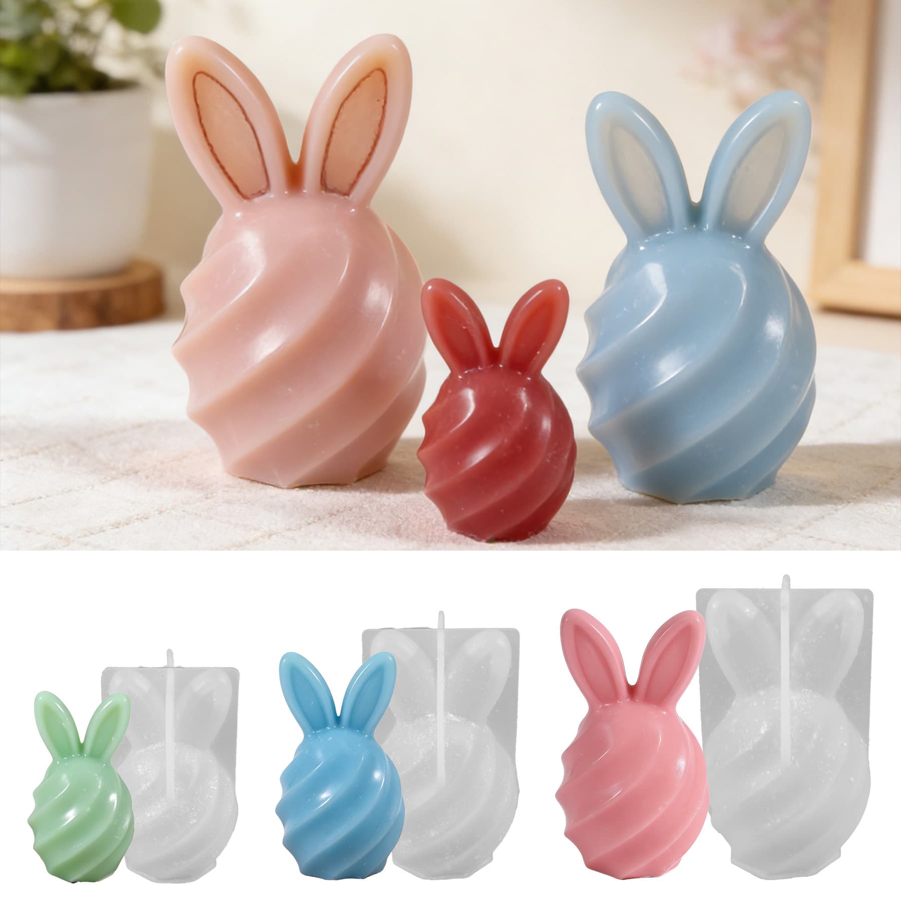 New Cross-Border Striped Rotating Rabbit Candle Resin Silicone Mold, Epoxy Resin DIY Spiral Rabbit Egg Plaster Decoration