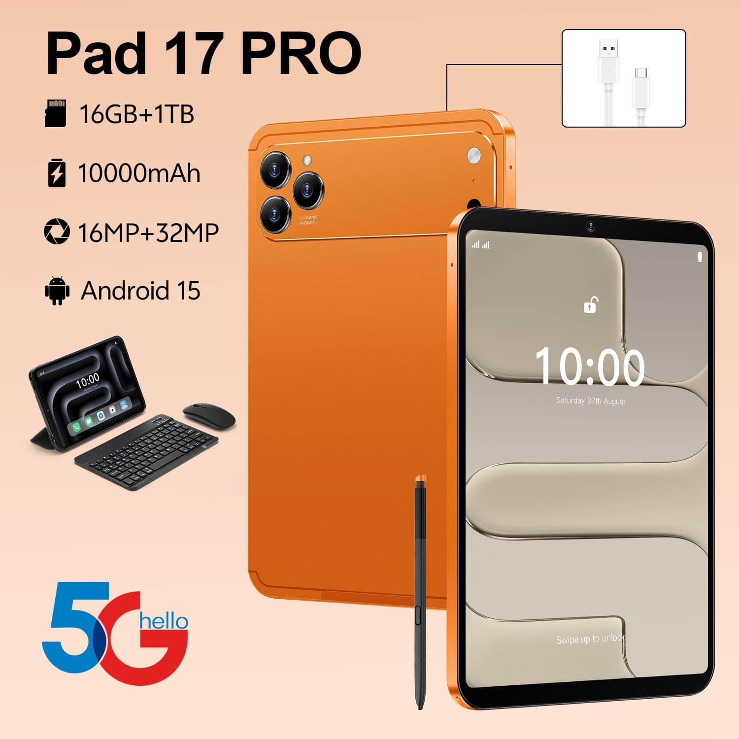 Pad 17 Pro Cross-Border 10.1-inch 4+64G Octa-Core 4G Call Long Battery Life Tablet PC