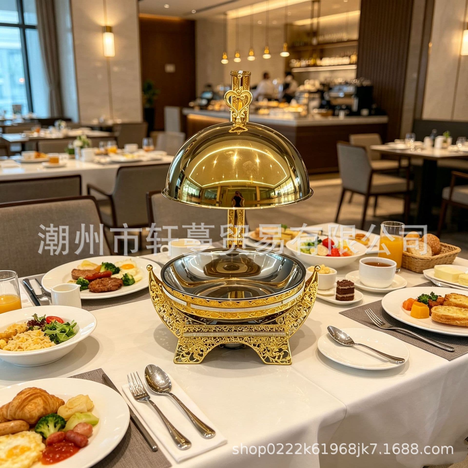 Cross-border Light Luxury Gold Stainless Steel Buffet Warmer Hotel Self-service Chafing Dish Decorative Metal Lace Alcohol Burner