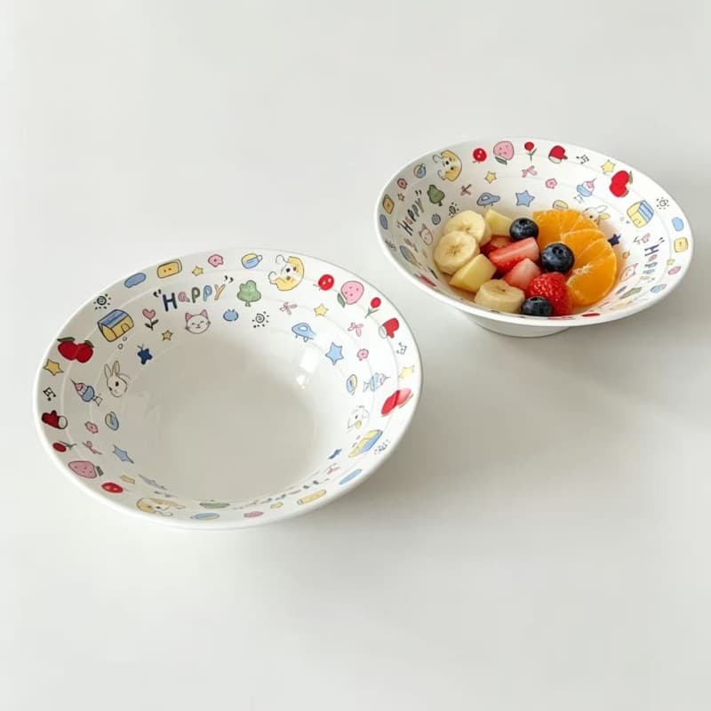 Cute cartoon ceramic tableware KT cat rice bowl home breakfast bowl salad bowl noodle bowl high-looking ceramic bamboo hat bowl
