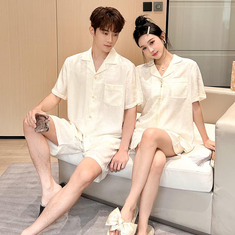 Summer Couples Sleepwear Chinese Style Thin Short Sleeve Short Pants Embroidered Women's Nightgown Comfortable Casual Home Clothes