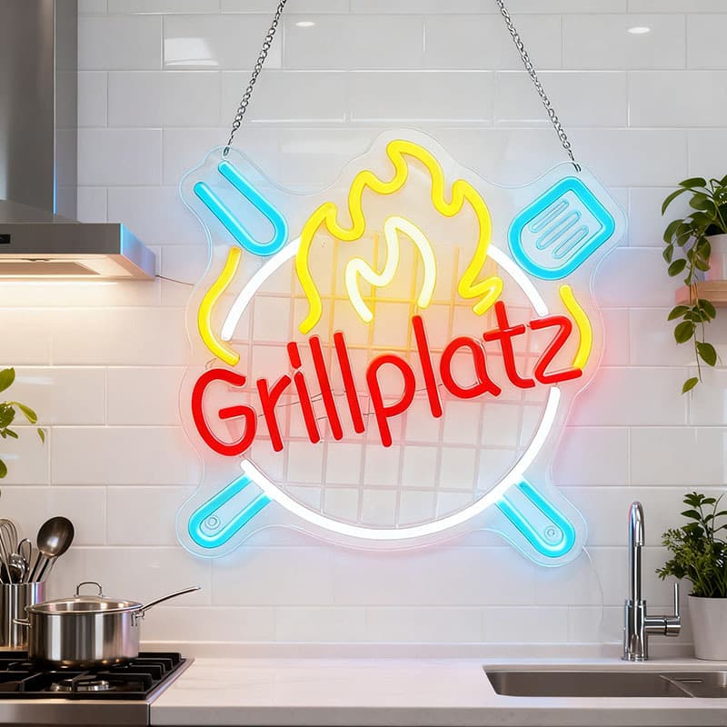 LED Neon Grillplatz Barbecue Sign Light, Creative Kitchen and Restaurant Decor, Trendy Ambient Light
