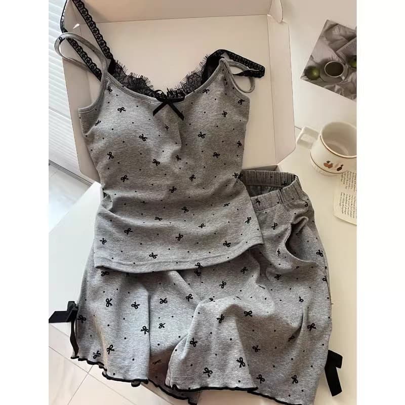 Pure and Sweet Bowknot Camisole Pajama with Padded Bra for Women Spring Summer 2025 Slim Fit New Homewear Set Wear-Out