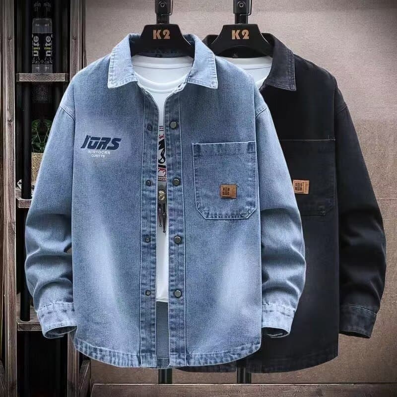 Long-sleeve denim jacket for men, spring and autumn, lapel workwear jacket, trendy loose-fit youth clothing