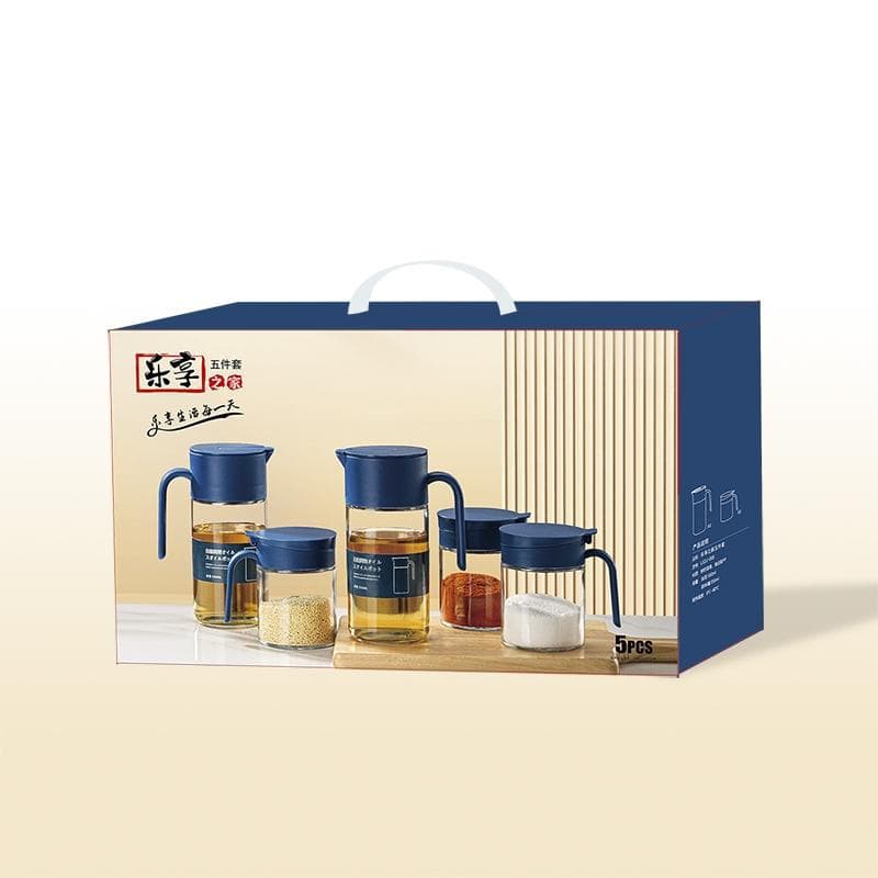 Oulidiweige Lexiangzhijia Five-Piece Set Household Glass Oil Bottle Seasoning Jar Set Business Membership Gift