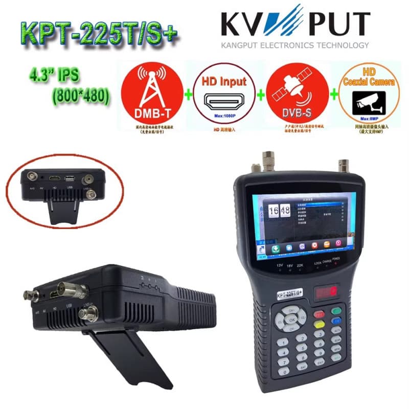 Compt 225TS+ Satellite Finder 4.3-inch Handheld Terrestrial TV Coaxial HD Camera Satellite Signal Tester