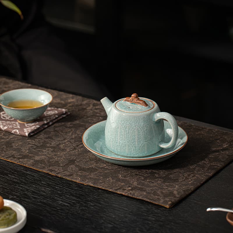Ru Kiln Teapot Single Pot Ice Flower Glaze Teapot with Crackle Effect Developable Gold Lines Tea Pot Gift Boxed Household Ceramic Gift Set