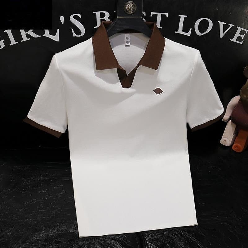 Men's Summer Short Sleeve Polo Shirt 2026 New Trendy Contrast Color Slim Fit Top