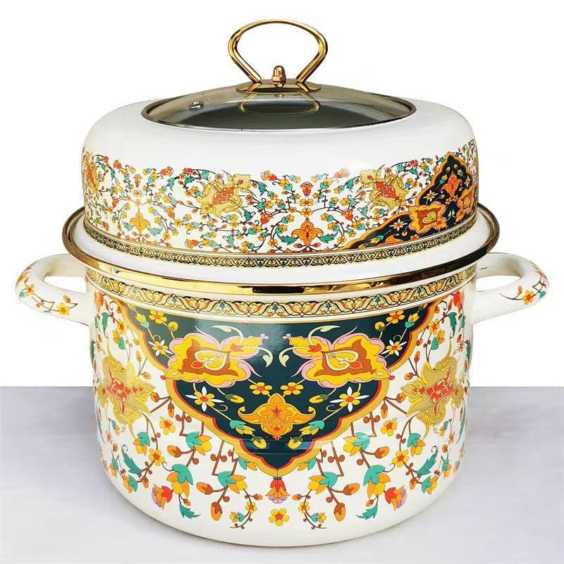 Factory Direct Enamel Pot, Stew Pot, Soup Pot, Braising Pot, Double-Layer Steamer, Induction Cooker Pot, Enamel Cookware for Export