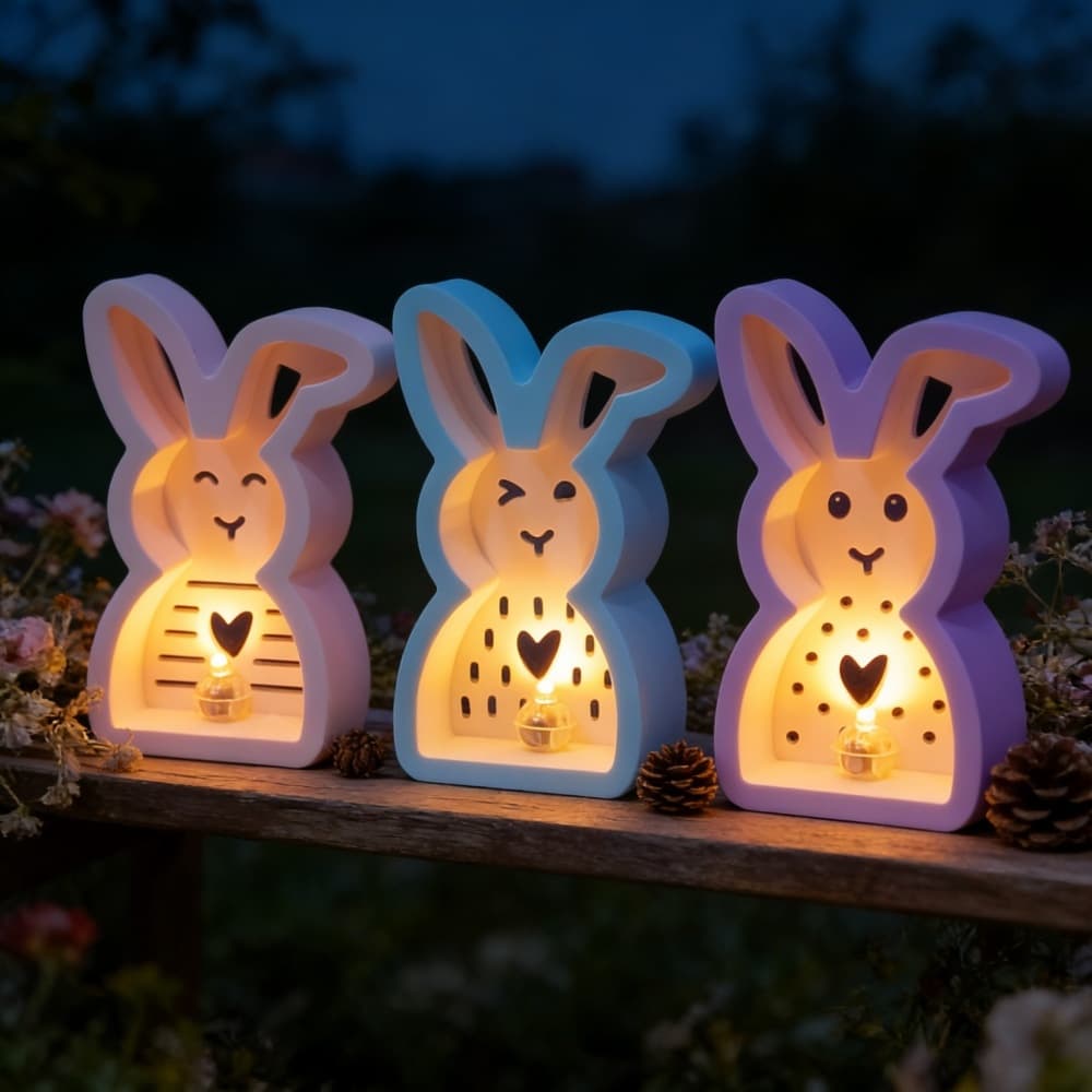 S2598+S2599+S2600 Smiling Rabbit Figurine Decorative Cement Plaster Mold DIY Silicone Mold