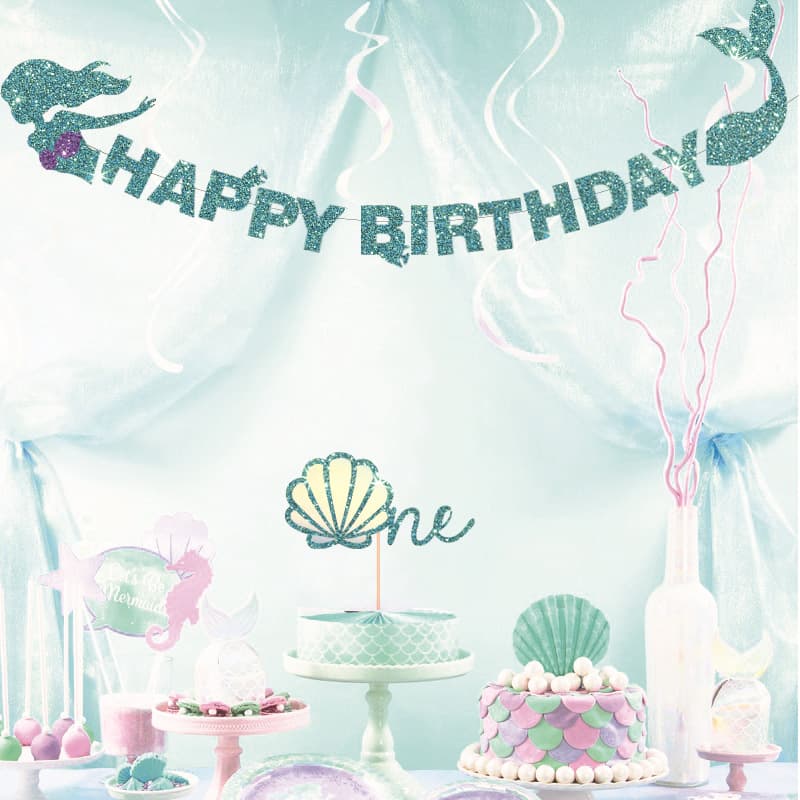 Amazon New Mermaid Theme Happy Birthday Background Decoration Banner Birthday Party Banner