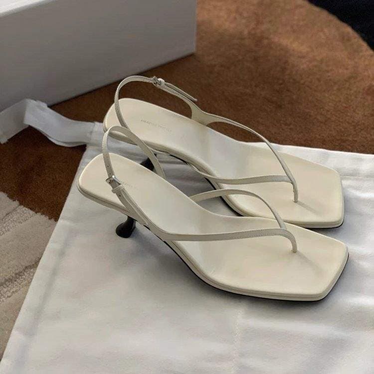 2025 Spring French High Heels Women's Summer New Soft Leather Pointed Toe Thin Heel Sandals Kitten Heel Flip-Flop Sandals