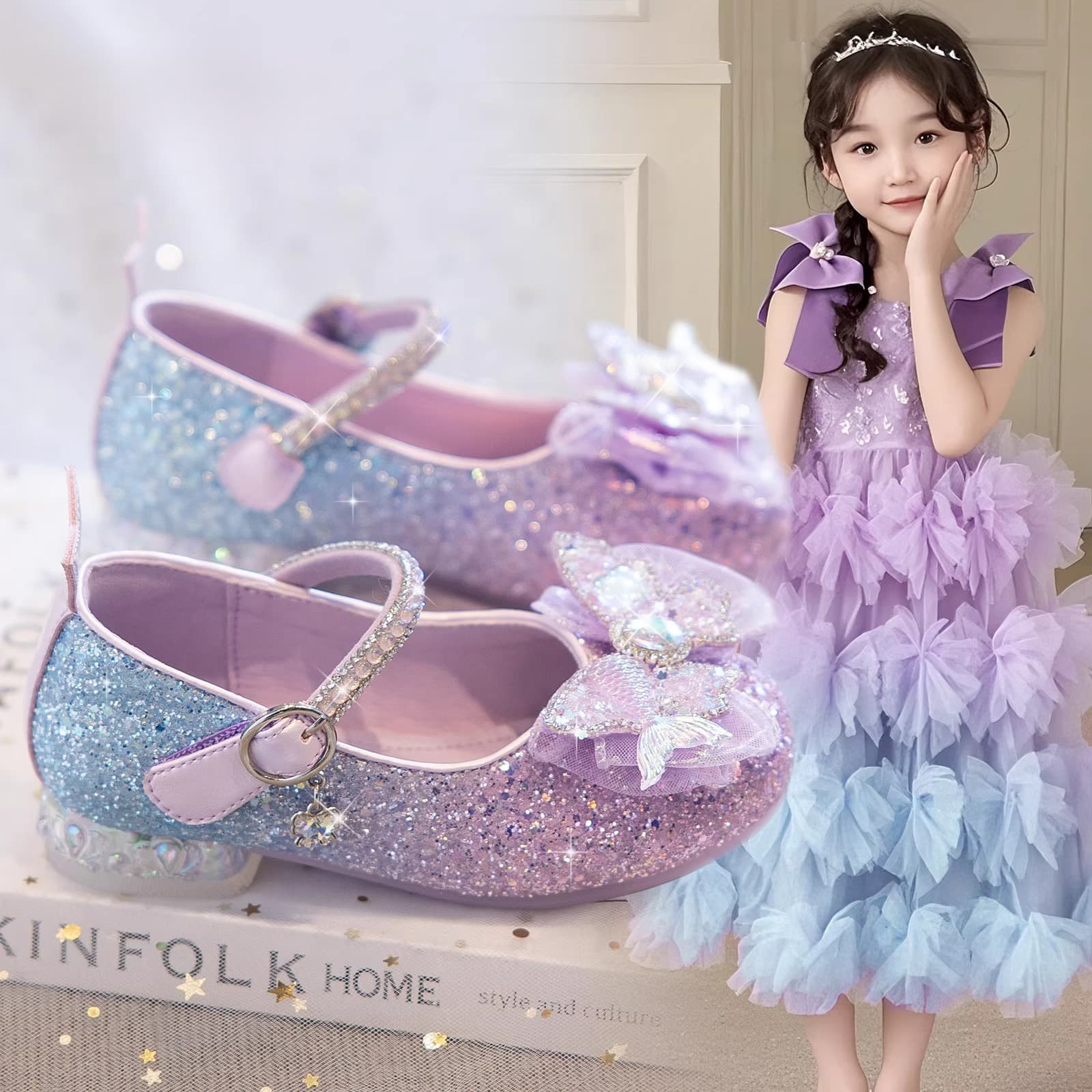 Girls' Princess Shoes 2025 Spring/Autumn New Children's Flats Soft Sole Crystal Shoes, Girl's Performance Leather Shoes 3-12 Years