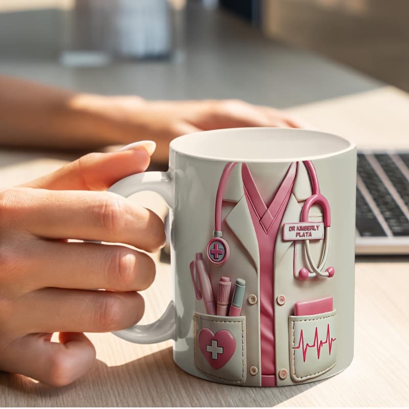 Cross-Border Hot-Selling Doctor's Mug: Medical Ceramic Mug Designed with a Stethoscope in Pink and Off-White Colors