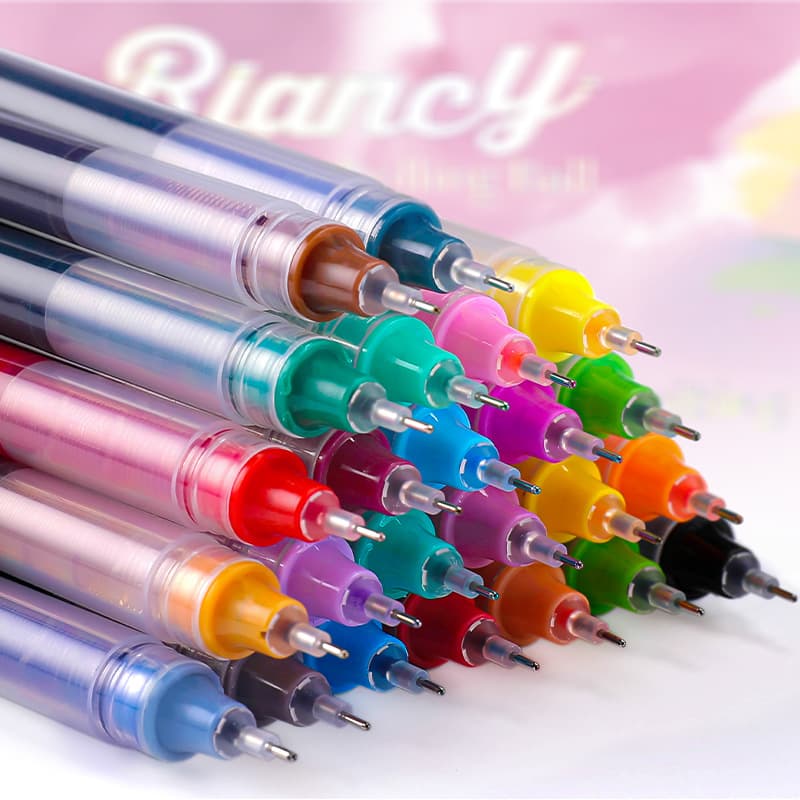 Cross-border straight liquid roller ball pen full needle tube color roller ball pen set straight liquid quick-drying pen continuous ink gel pen