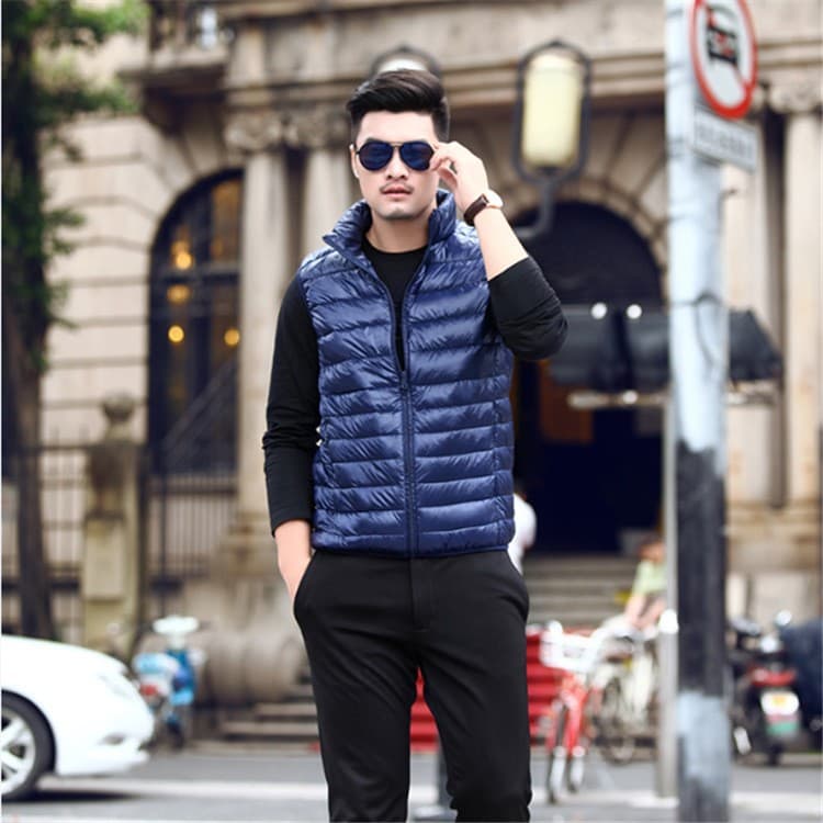 Cross-Border Supply Autumn/Winter New Men's Down Jacket Vest Lightweight Style Stand Collar Large Size Vest Down Coat Casual