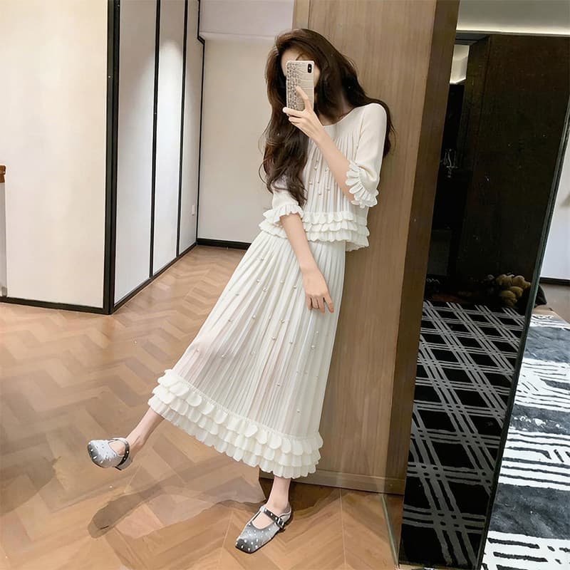 White lace top, half skirt, two-piece set for women 26 summer, small, high-end, super good-looking, complete set