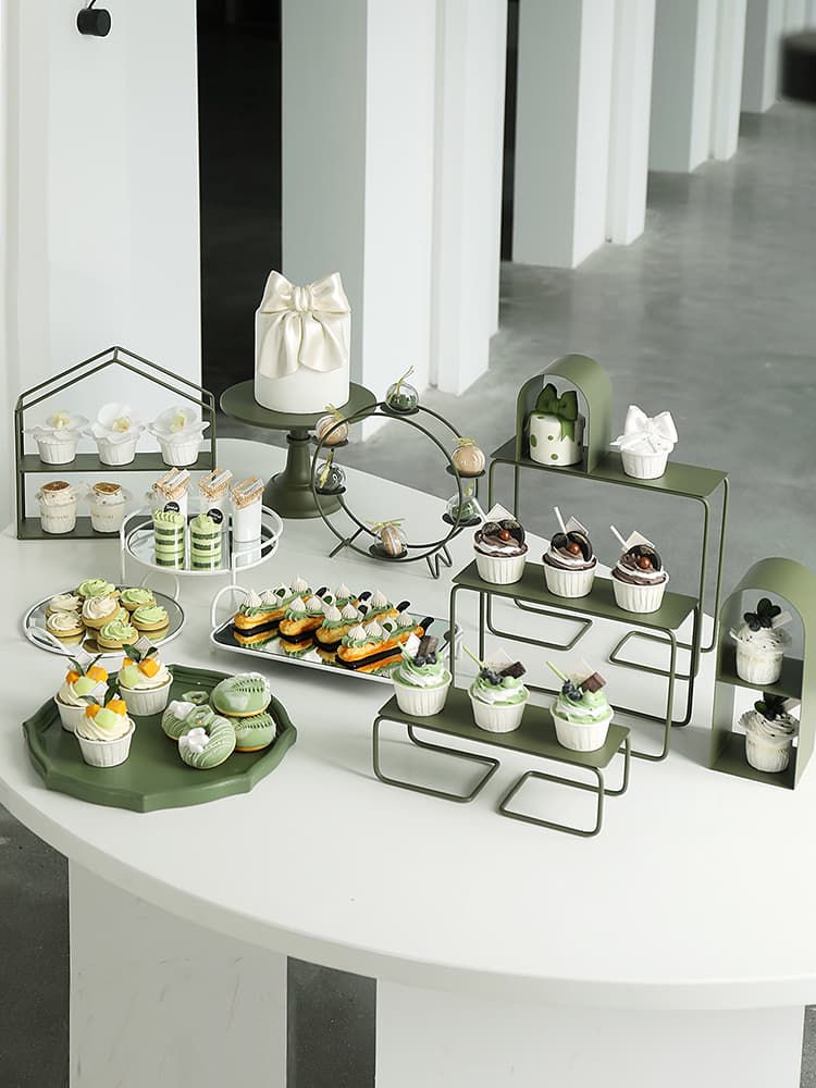 Dark Green Cake Stand Set Outdoor Picnic Dessert Stand Party Tea Tray Wedding Light Luxury Cake Plate