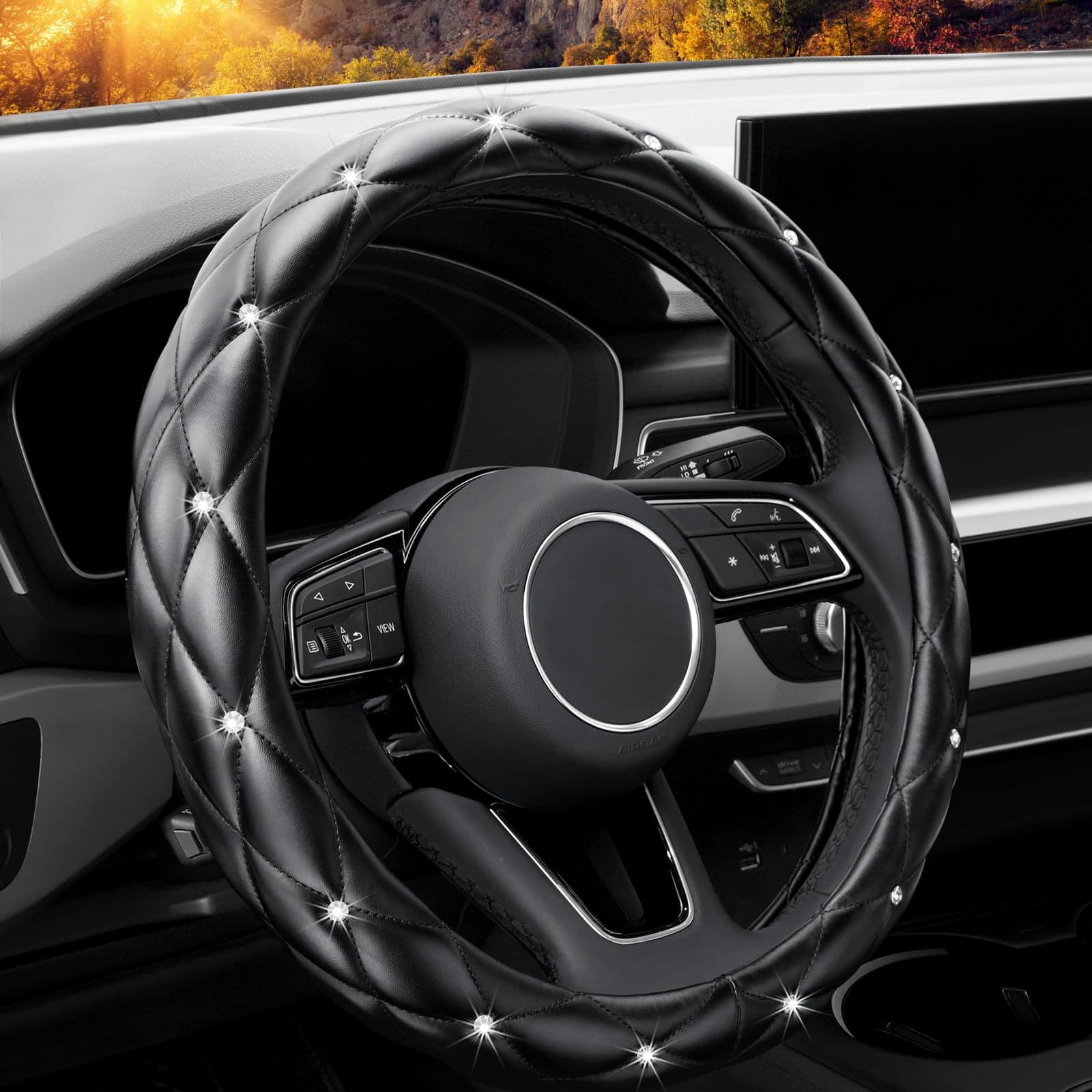 Factory Direct Amazon Car Rhinestone Steering Wheel Cover, Four Seasons Universal, Soft Leather Anti-Slip Rhinestone Grip Cover