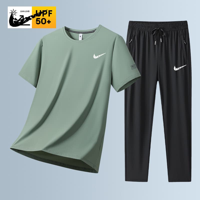 Men's 2026 new summer sports and leisure suits ice comfortable fabric ice silk short-sleeved trousers two-piece set for men