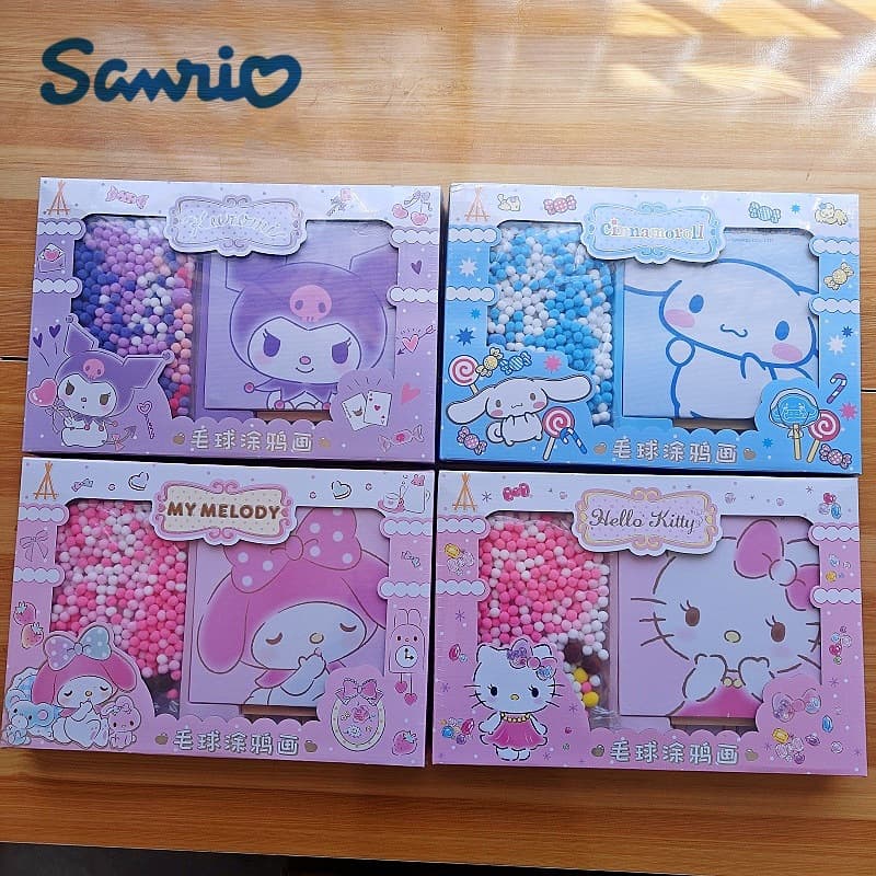 New Authentic Sanrio Kuromi DIY Pom-Pom Painting Gift Box - Cute Digital Art Creative Gift Box