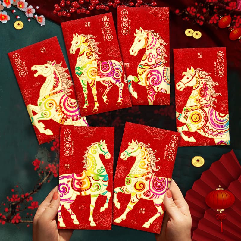 2026 Year of the Horse Red Envelope Creative Glitter Frosted Cartoon Zodiac Hundred Yuan/Thousand Yuan Red Envelope Bag for New Year's Lucky Money
