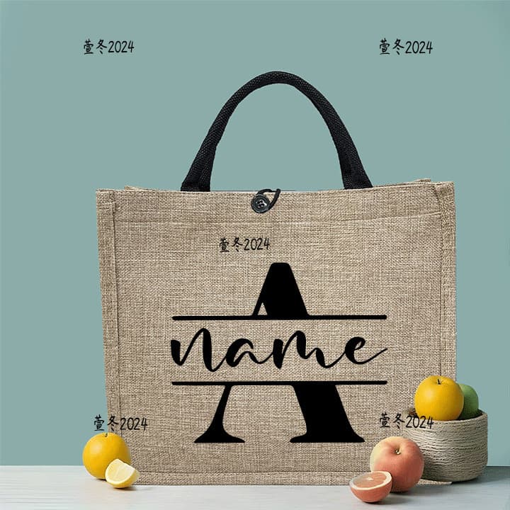 Women's Linen Tote Bag with Letter Print, Customizable Cross-Border Personalized Gift