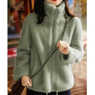 Fleece-Lined Thick Winter Jacket for Women, Double-Sided Warm High-Neck Sweatshirt, Zip-Up Corduroy Top