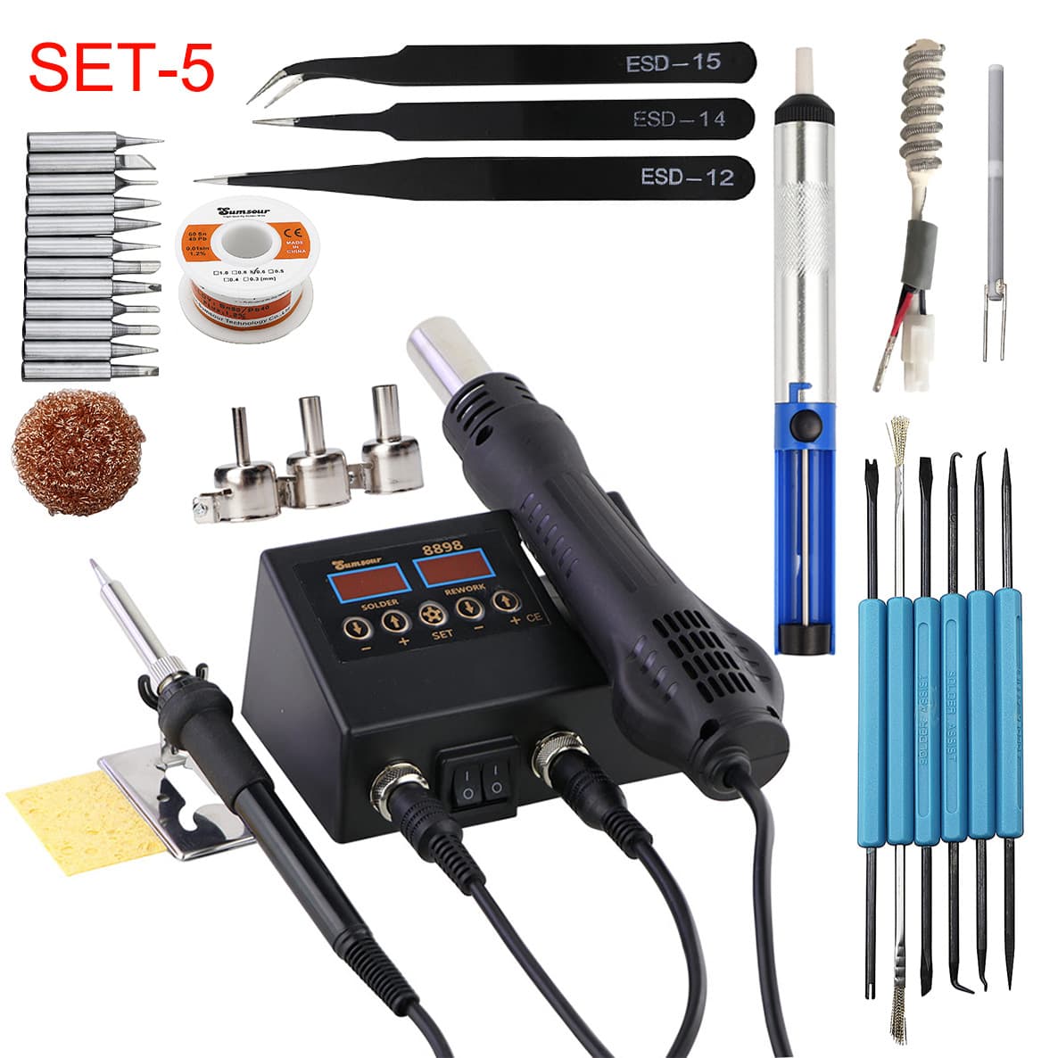8898 Hot Air Gun Soldering Iron 2-in-1 Station for Computer Phone Welding Repair DIY Tool