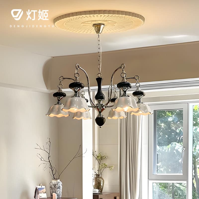French Vintage Style Living Room Chandelier, Mid-Century Modern Bedroom Pendant Light, Handcrafted Ceramic Dining Room Starry Pendant Light
