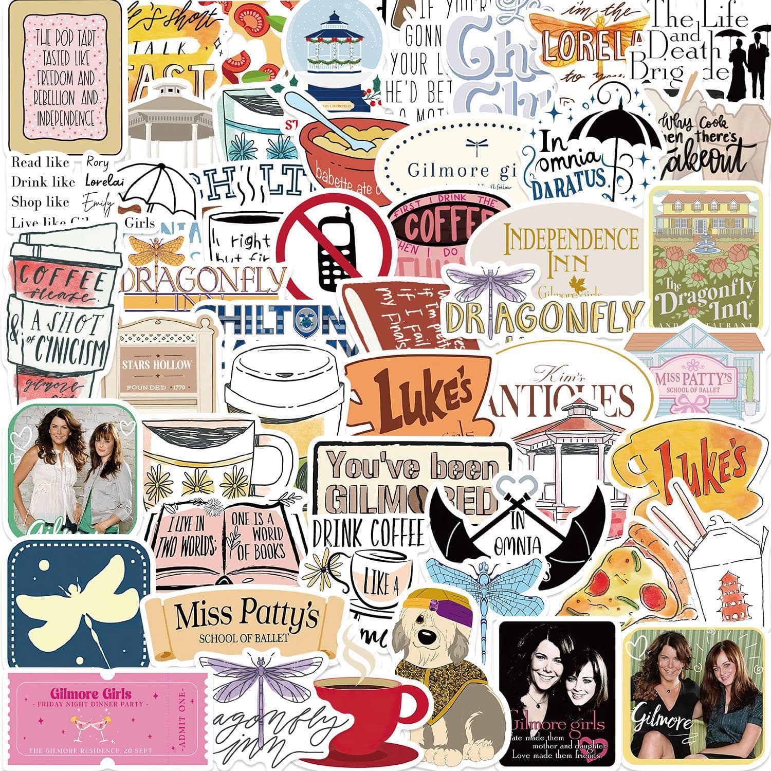 52pcs Gilmore Girls Graffiti Stickers for Guitar Notebook Luggage DIY Waterproof Decals Cross-border