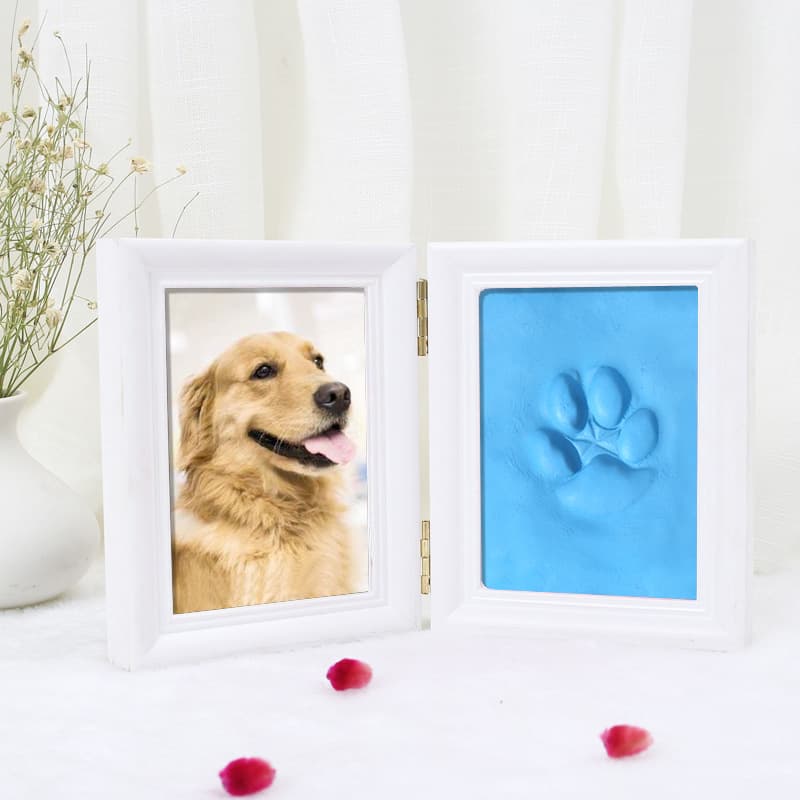 Pet paw print inkpad, DIY dog and cat paw print inkpad, dustproof inkpad, solid wood photo frame, commemorative ornament.